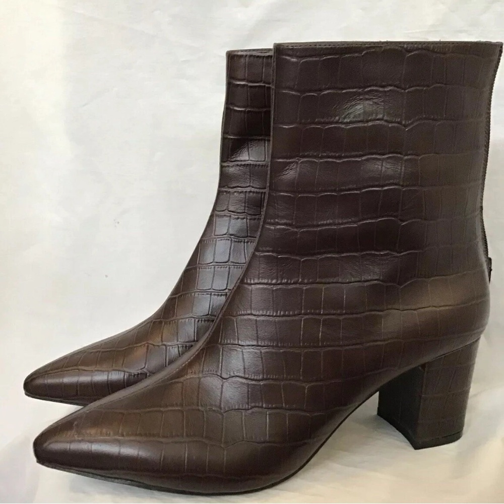 Brown Croc-Embossed Ankle Boots 10